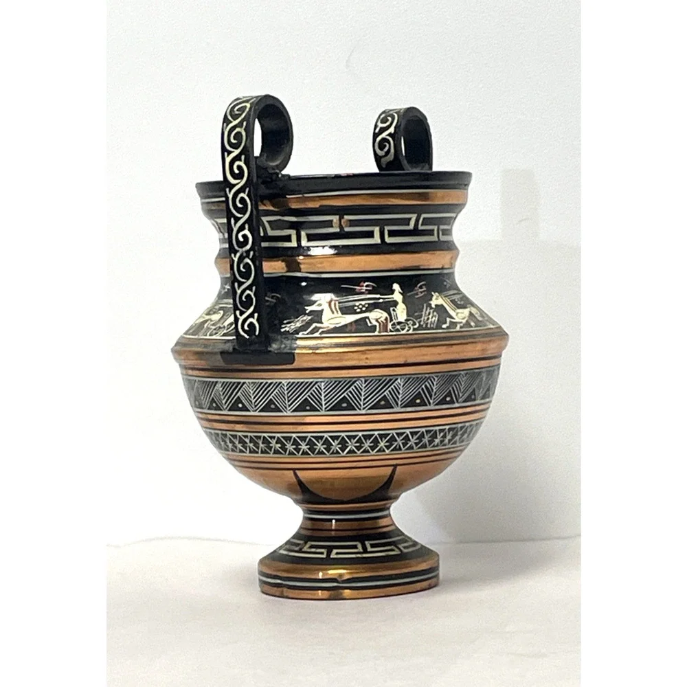 Greek Amphora Vase Hand Made in Greece Copper Black Urn 6